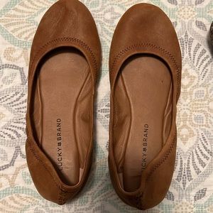 Brown Leather Lucky Brand Slip Ons.